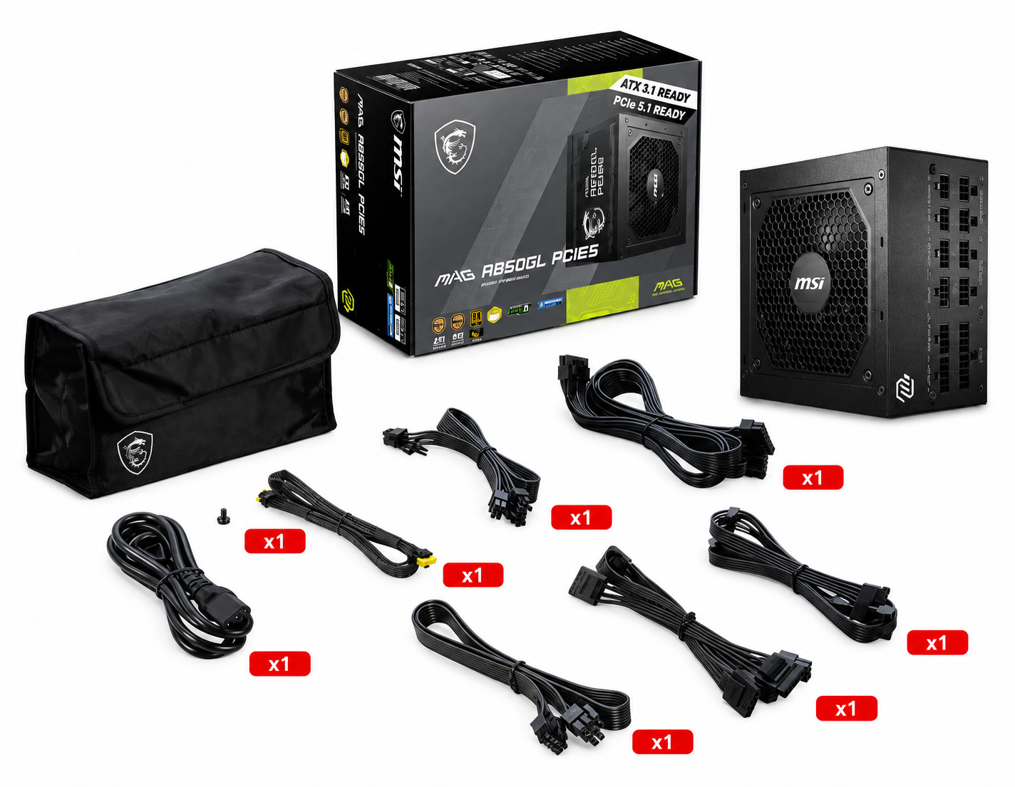 MSI MAG A850GL PCIE5 850W 80+ Gold Fully Modular Gaming PC Power Supply w/Cables MSI MAG A850GL PCIE5 850W 80+ Gold Fully Modular Gaming PC Power Supply w/Cables