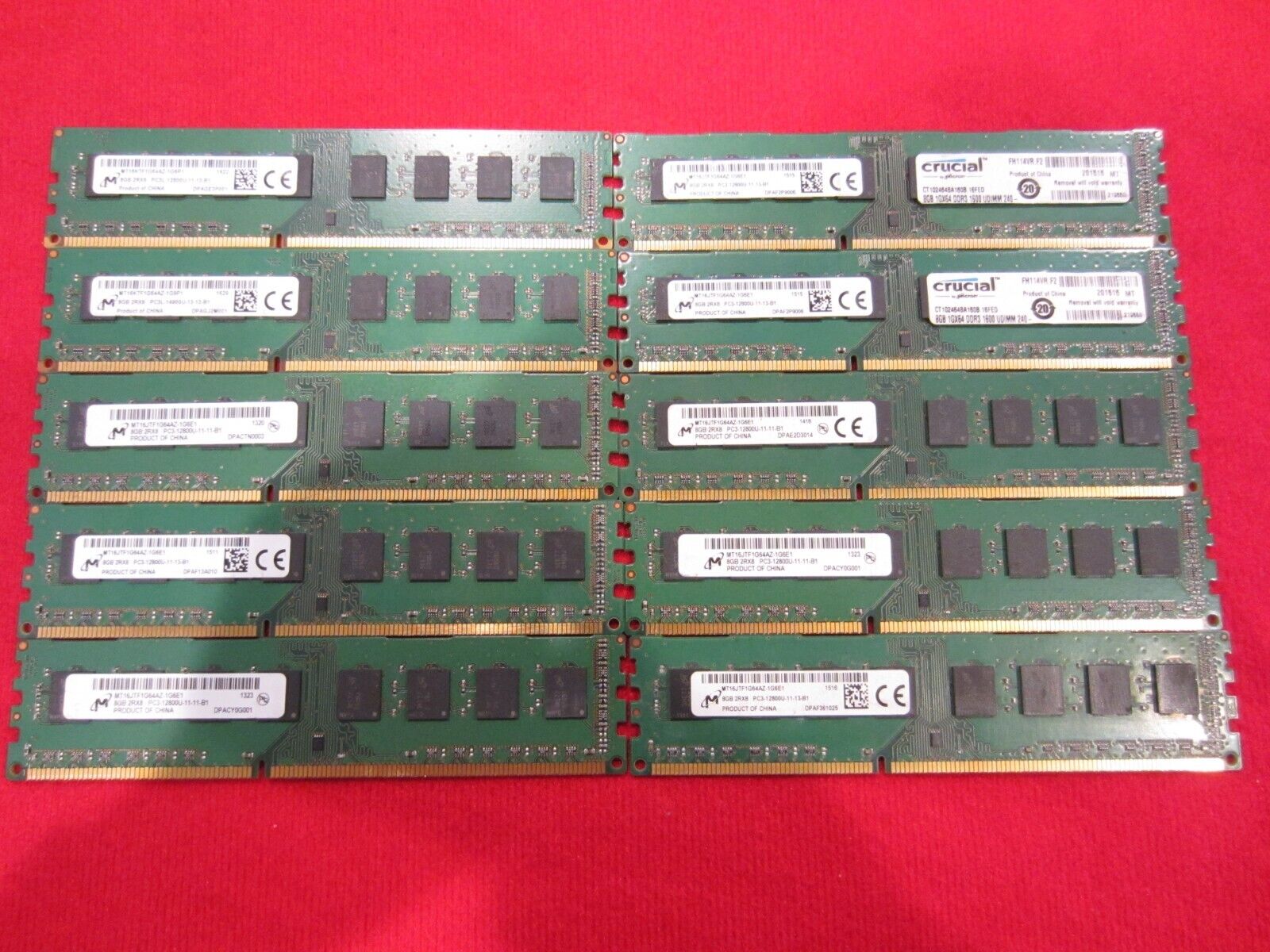 Lot of 20pcs Micron,Crucial 8GB PC3/PC3L-12800U DDR3-1600Mhz Desktop Memory