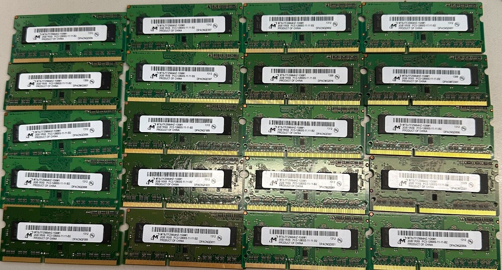 20 PCS MICRON 2GB PC3 1RX8 PC3 12800S -11-11-B2 SODIM LAPTOP MEMORY