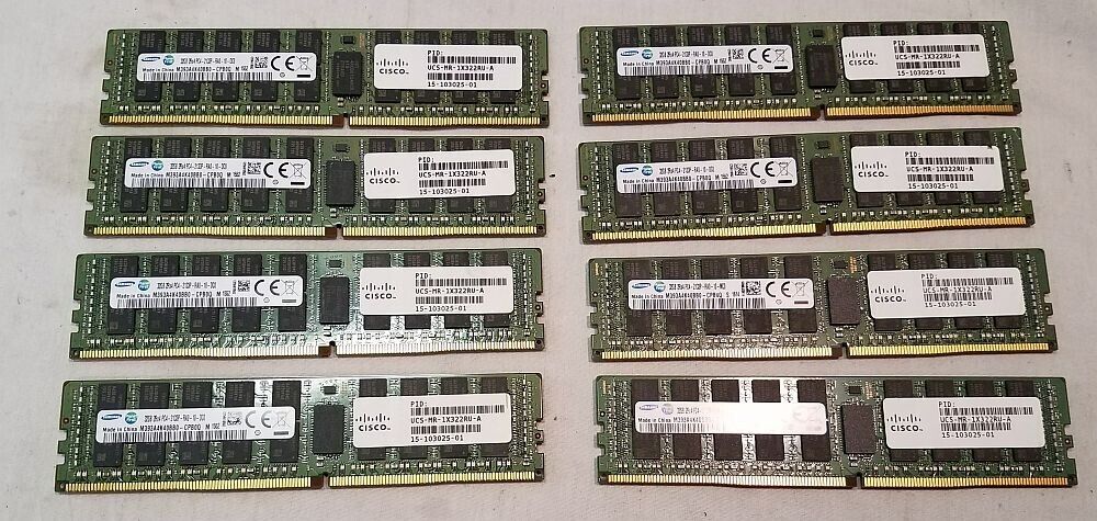 Lot of 8 Samsung 32GB 2Rx4 PC4 2133P M393A4K40BB0-CPB 1614 RDIMM Memory Sticks