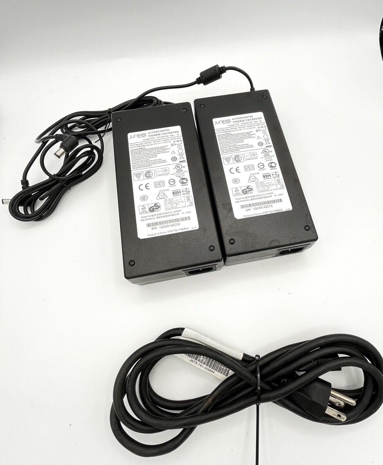 2 Genuine Juniper Network AC Power Supply Adapter 740-034156 AD9051 54V 3.7A