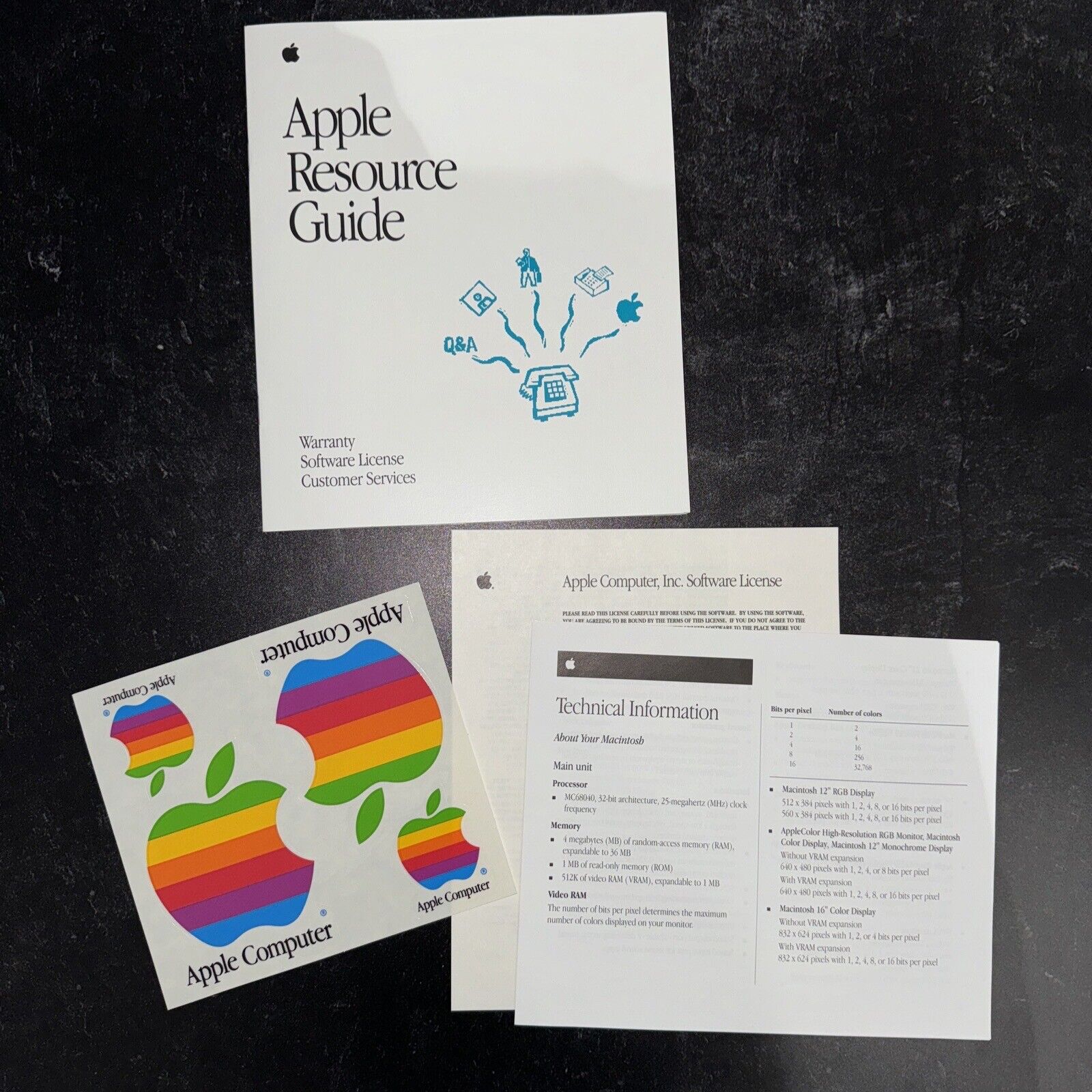 Vintage Apple Mac Resource Manual Guide & Stickers 1980s 1990s Macintosh Rainbow