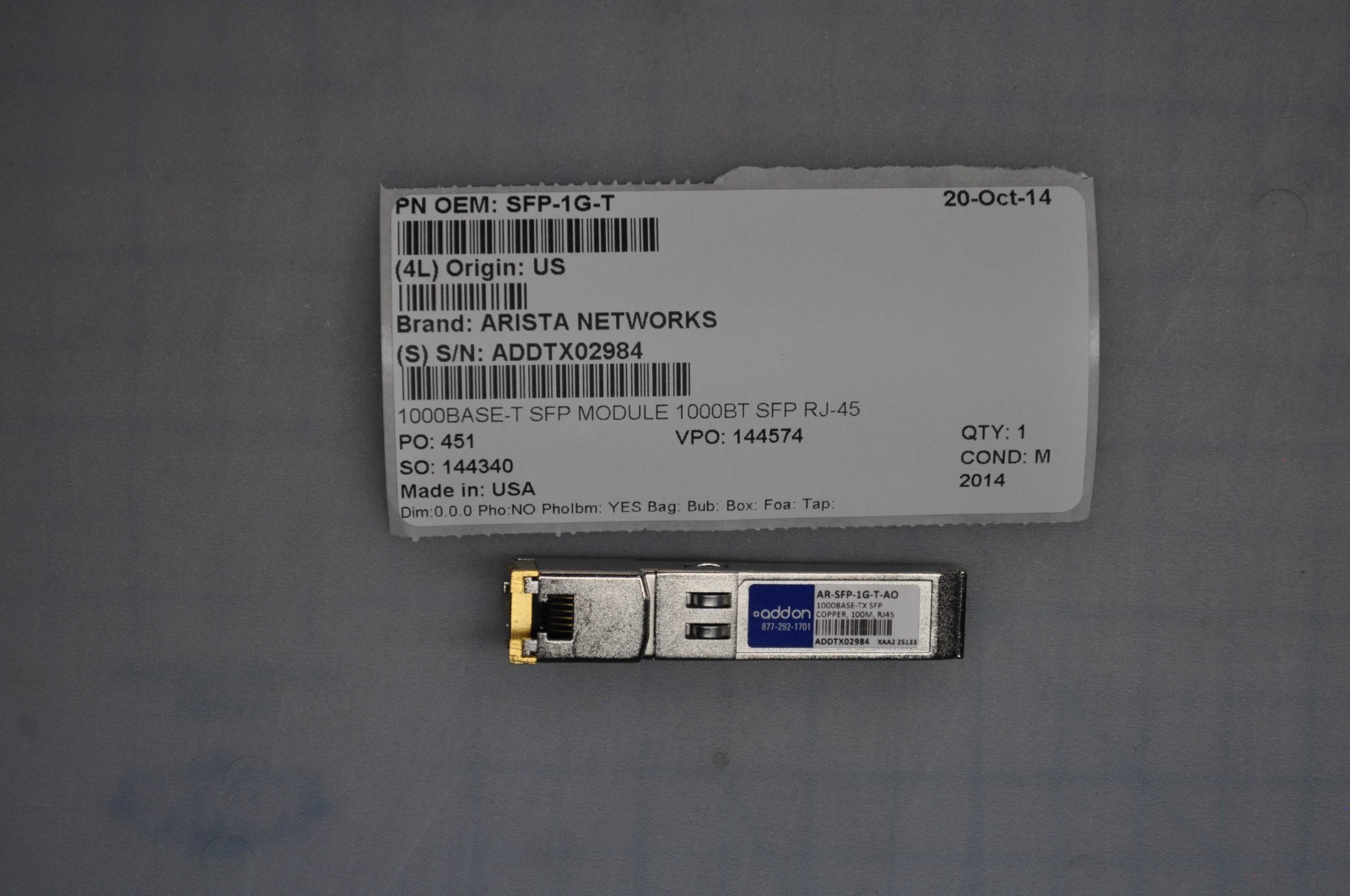 ARISTA NETWORKS 1000BASE-T SFP MODULE 1000BT SFP RJ-45 COPPER USED SFP-1G-T ARISTA NETWORKS 1000BASE-T SFP MODULE 1000BT SFP RJ-45 COPPER USED SFP-1G-T