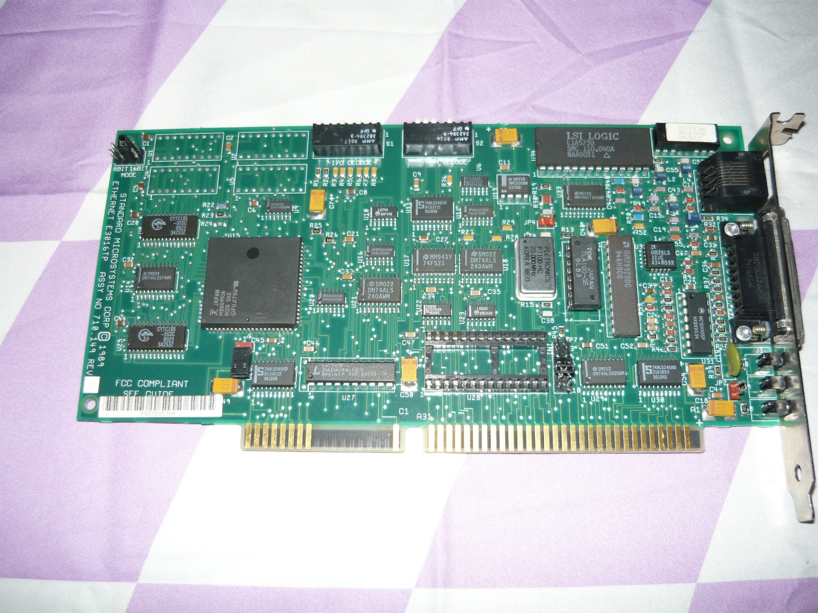 Very Vintage Standard Microsystems ISA Network Ethernet Card Used 1989 Very Vintage Standard Microsystems ISA Network Ethernet Card Used 1989
