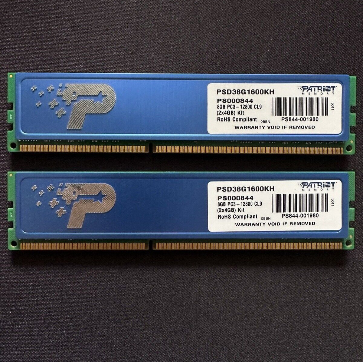 8GB kit (2 x 4GB) Patriot PC3 DDR3 1600 PSD38G1600KH desktop DIMMs CL9