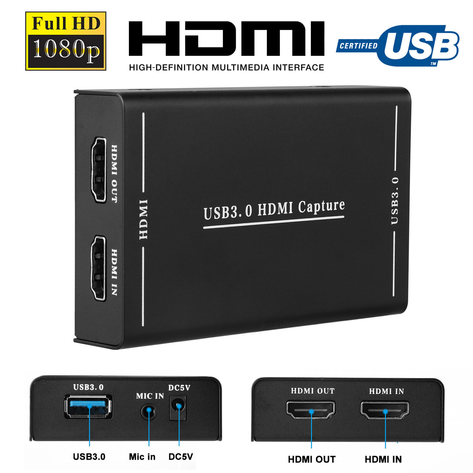 4K Audio Video Capture Card USB 3.0 HDMI Full HD Recording for PS3 PS4 Xbox One