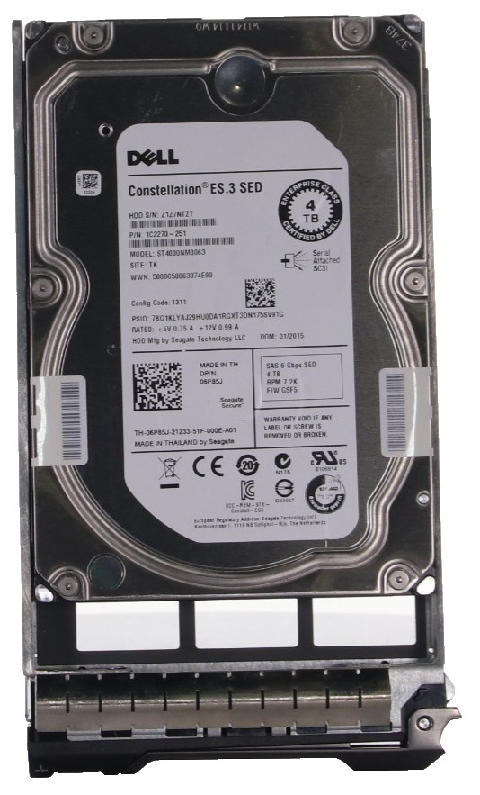 Dell 6P85J 4TB ST4000NM0063 7.2k 6Gb/s 3.5” SAS SED Hard Drive with Tray Dell 6P85J 4TB ST4000NM0063 7.2k 6Gb/s 3.5” SAS SED Hard Drive with Tray
