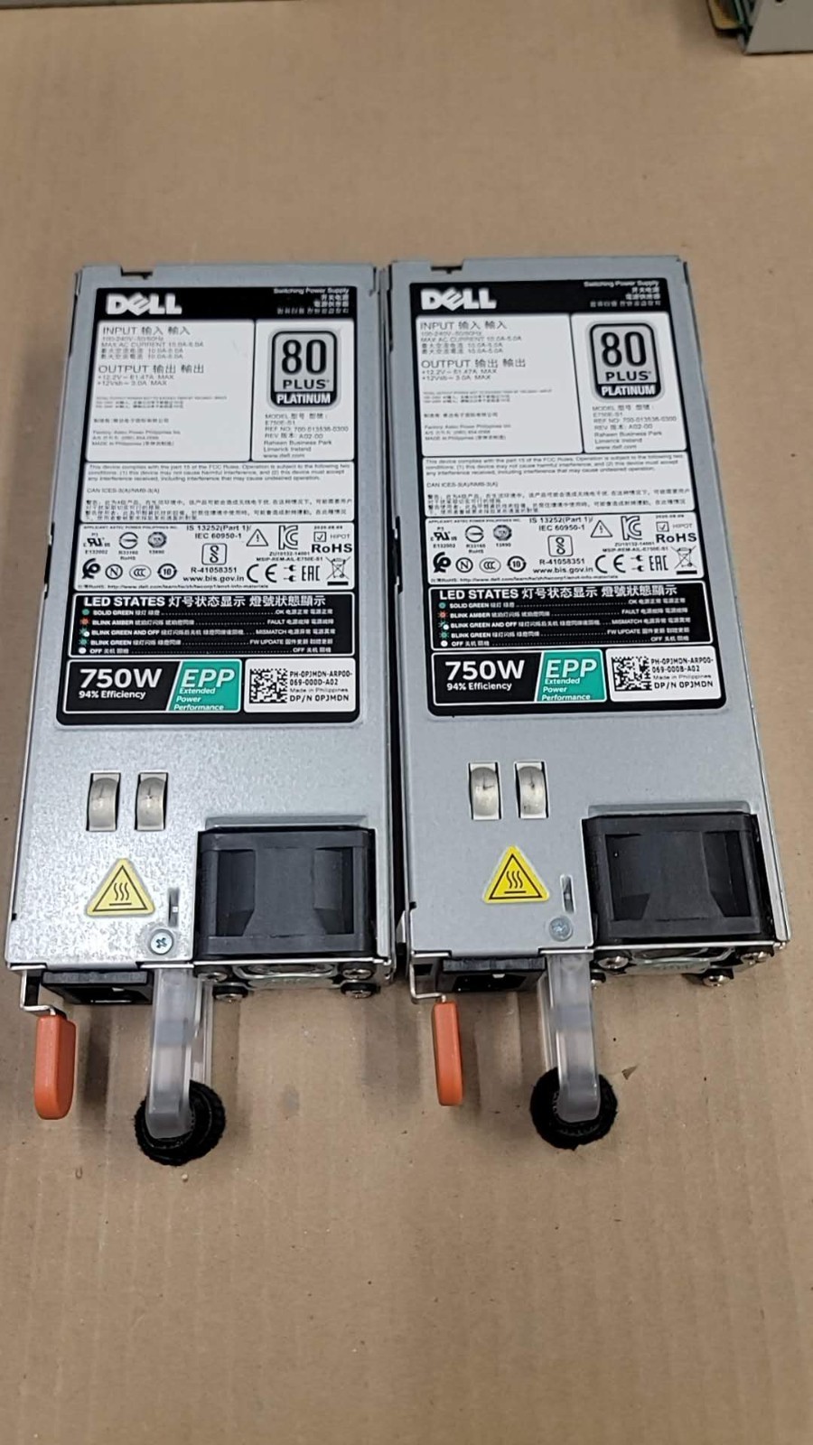 lot of 2 Dell 0PJMDN 750W 80+ Platinum EPP Power Supply for R630 R730 R640 R740 lot of 2 Dell 0PJMDN 750W 80+ Platinum EPP Power Supply for R630 R730 R640 R740