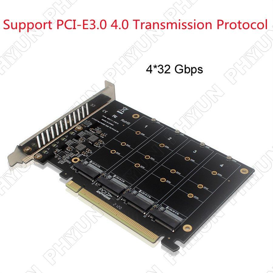 Adaptor Card With Installation Hardwares PCIe x 16 Adaptor For Quad M.2 NVMe SSD