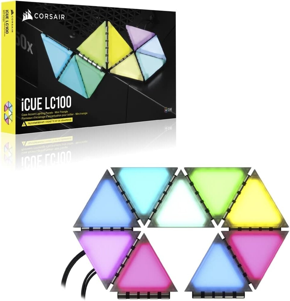 CORSAIR iCUE LC100 Case Accent Lighting Panels Mini Triangle 9x Tile Starter Kit CORSAIR iCUE LC100 Case Accent Lighting Panels Mini Triangle 9x Tile Starter Kit