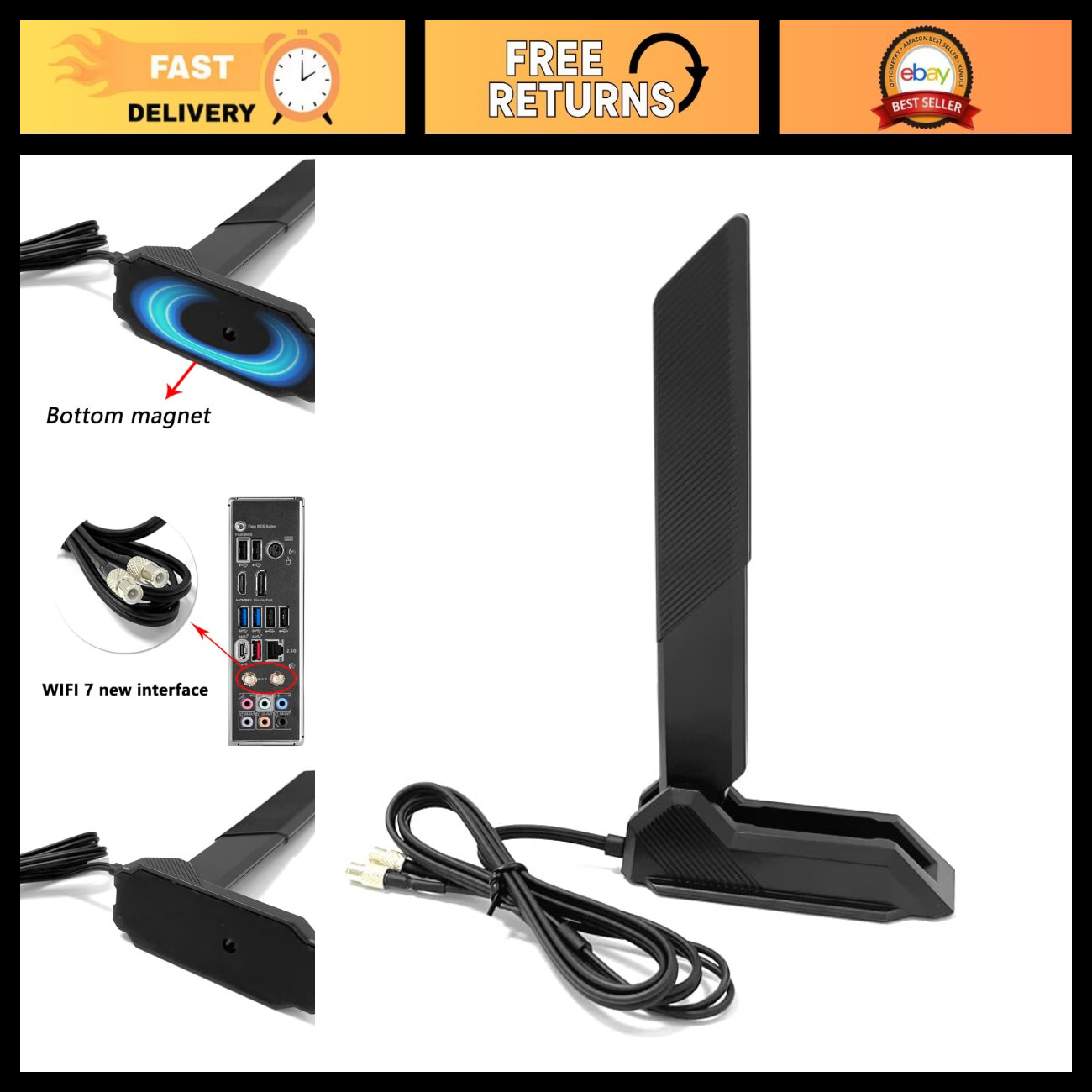 WiFi 7 Gaming Motherboard Antenna 2.4/5/6GHz, High-Speed Connectivity, Low Laten