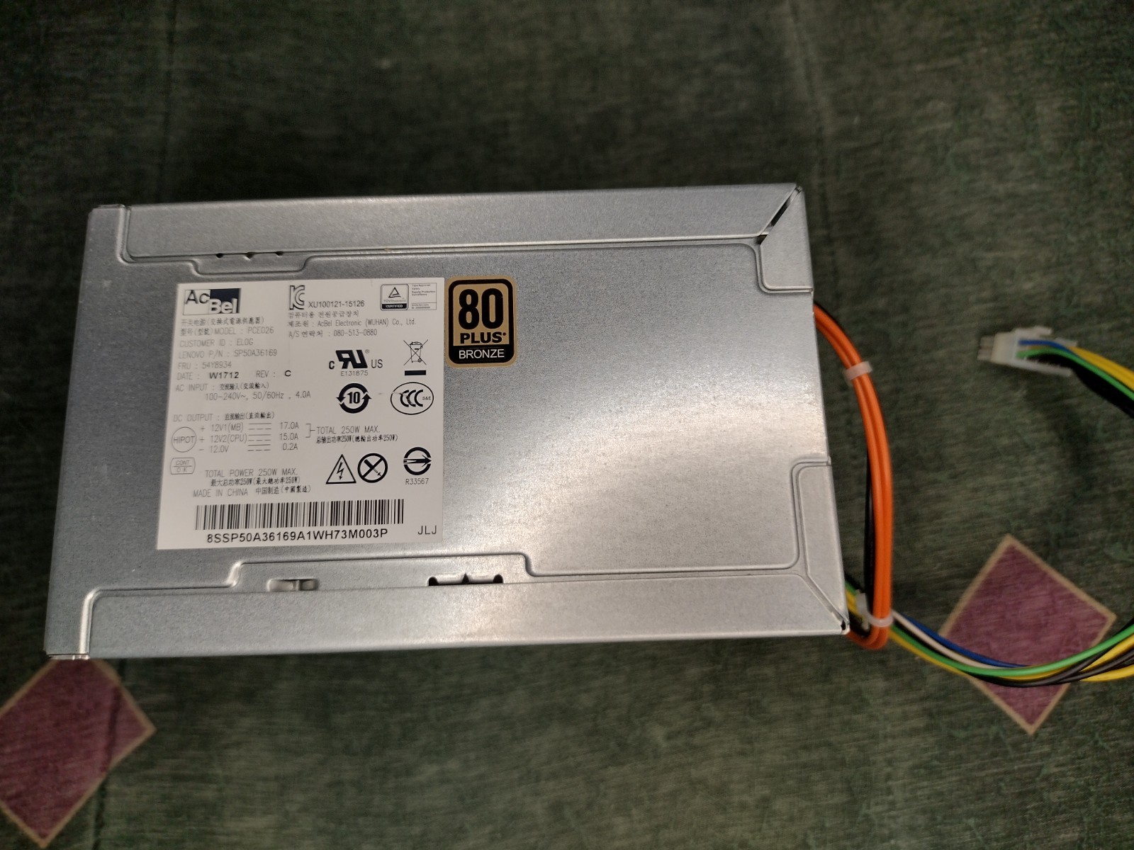 Lenovo ThinkStation P310 250W Power Supply - PCE026 FRU 54Y8934 P/N SP50A36169 Lenovo ThinkStation P310 250W Power Supply - PCE026 FRU 54Y8934 P/N SP50A36169