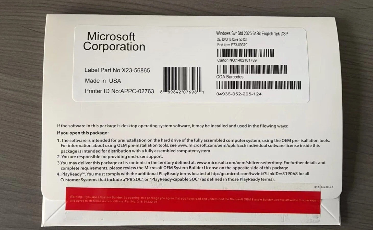 Microsoft Windows Server 2025 Standard 64Bit 16 Core-50 CALs DVD With Key Sealed