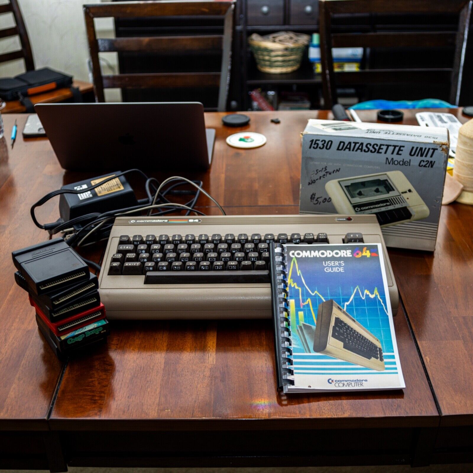 Commodore 64 Computer System with C2N 1530 Datasette and Game Cartridges - WORKS