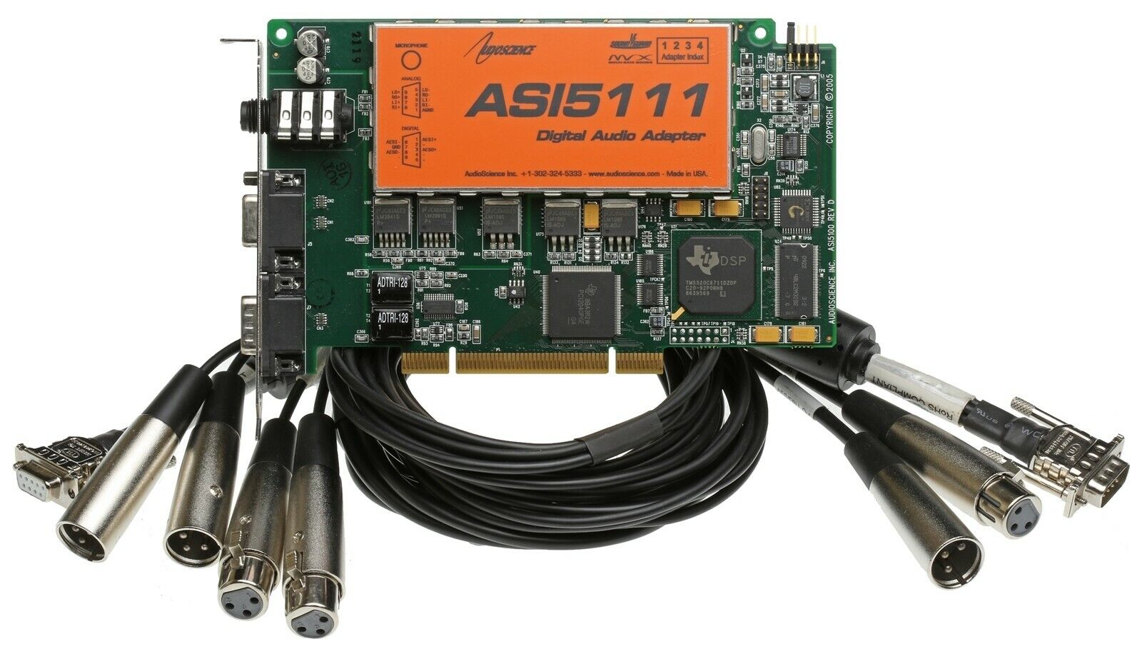 AudioScience ASI5111 Mic Preamp Card +2 XLR Cables AES Digital & Balanced Analog