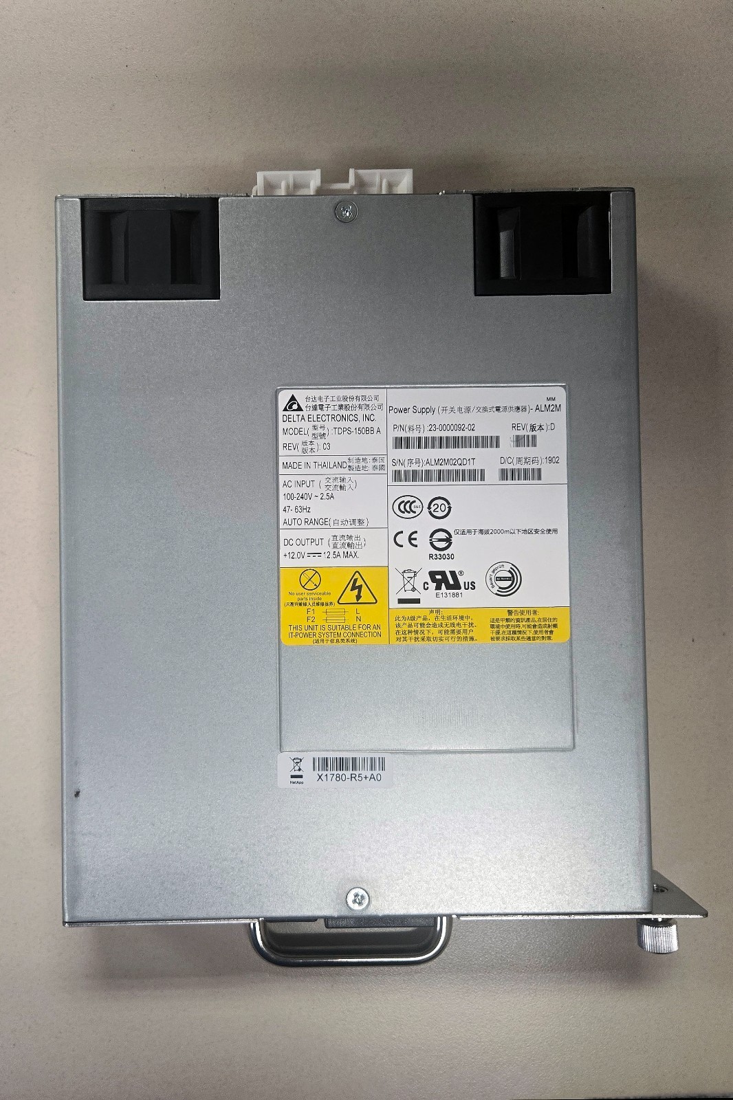 NetApp Delta Electronics TDPS-150BB A Power Supply ALM2M 23-0000092-02 Rev D