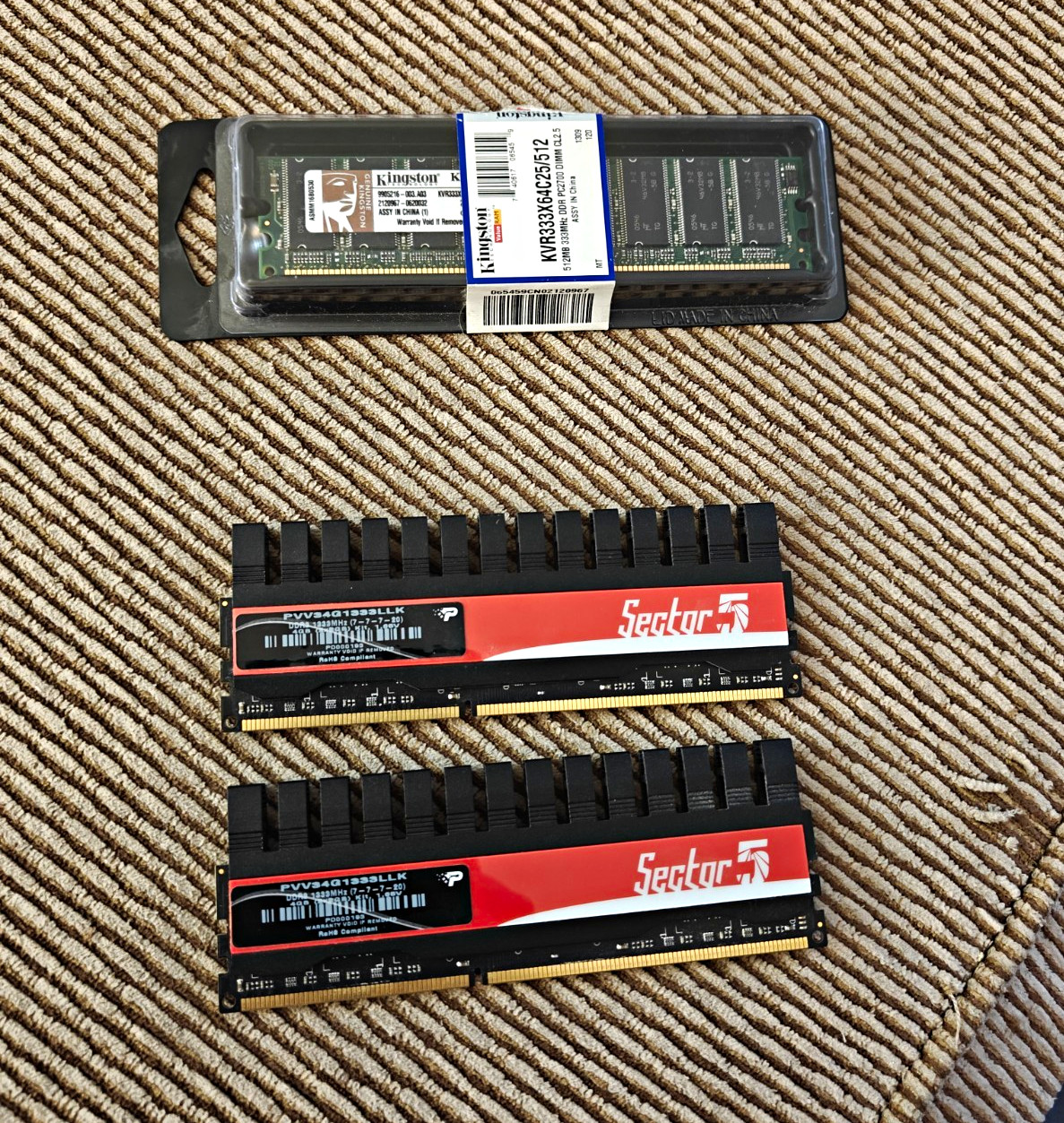 Desktop RAM Lot (3 Sticks): Patriot Sector 5 4GB (2x2GB) DDR3 + Kingston 512MB Desktop RAM Lot (3 Sticks): Patriot Sector 5 4GB (2x2GB) DDR3 + Kingston 512MB