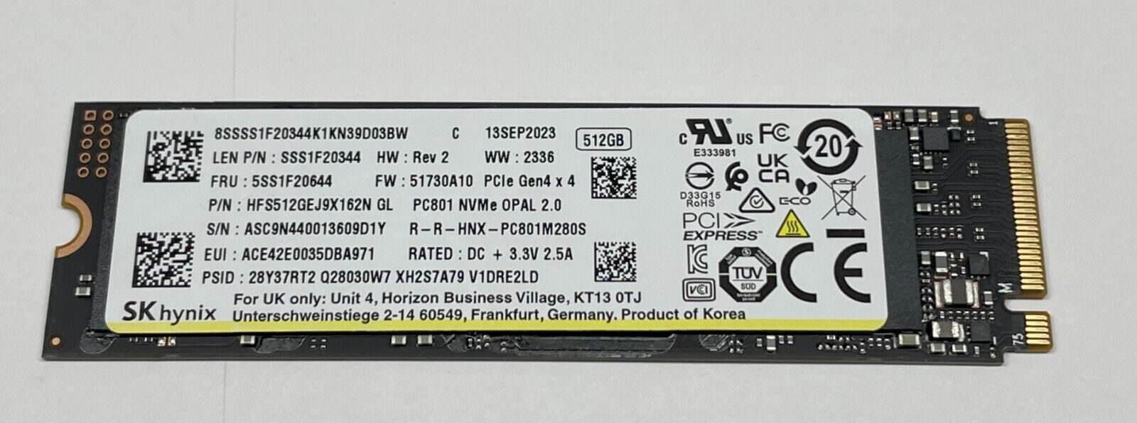 SK Hynix 512GB BC711 M.2 2280 PCIe NVMe SSD, HFS512GEJ9X162N, Gen4 x 4, OPAL 2.0