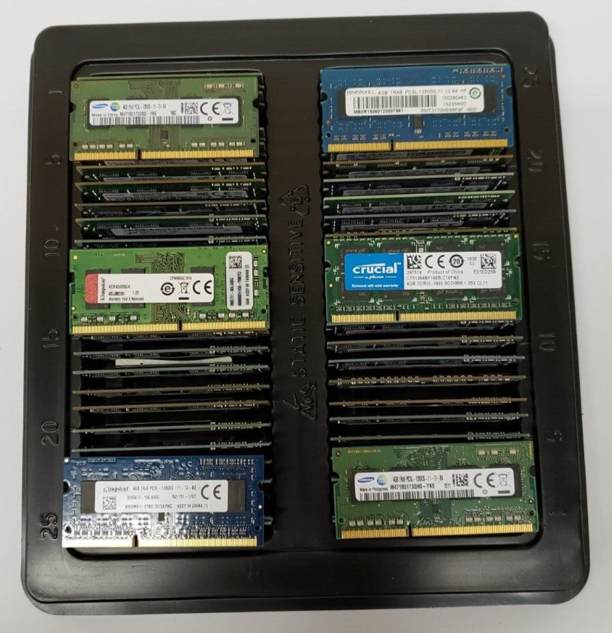 Used Lot of 50 4GB PC3L DDR3L SO-DIMM Mixed Speeds Laptop RAM Mix Brand