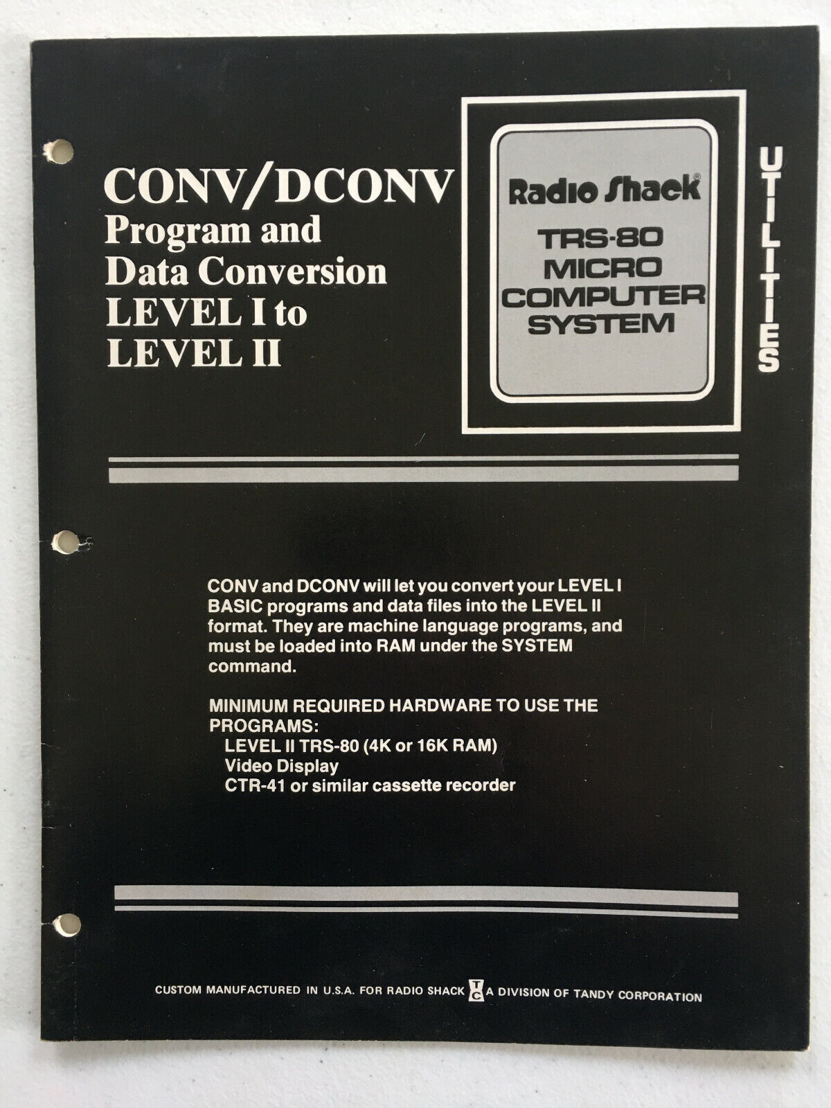 Radio Shack TRS-80 CONV / DCOV Program and Data Conversion Level I to II Manual