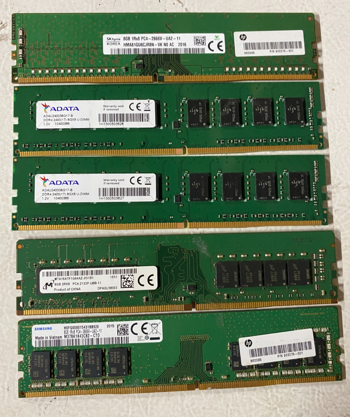 Lot of 5 Major Brand 40GB 5x8GB PC4 Mixed Speeds DIMM Desktop Memory RAM Lot of 5 Major Brand 40GB 5x8GB PC4 Mixed Speeds DIMM Desktop Memory RAM