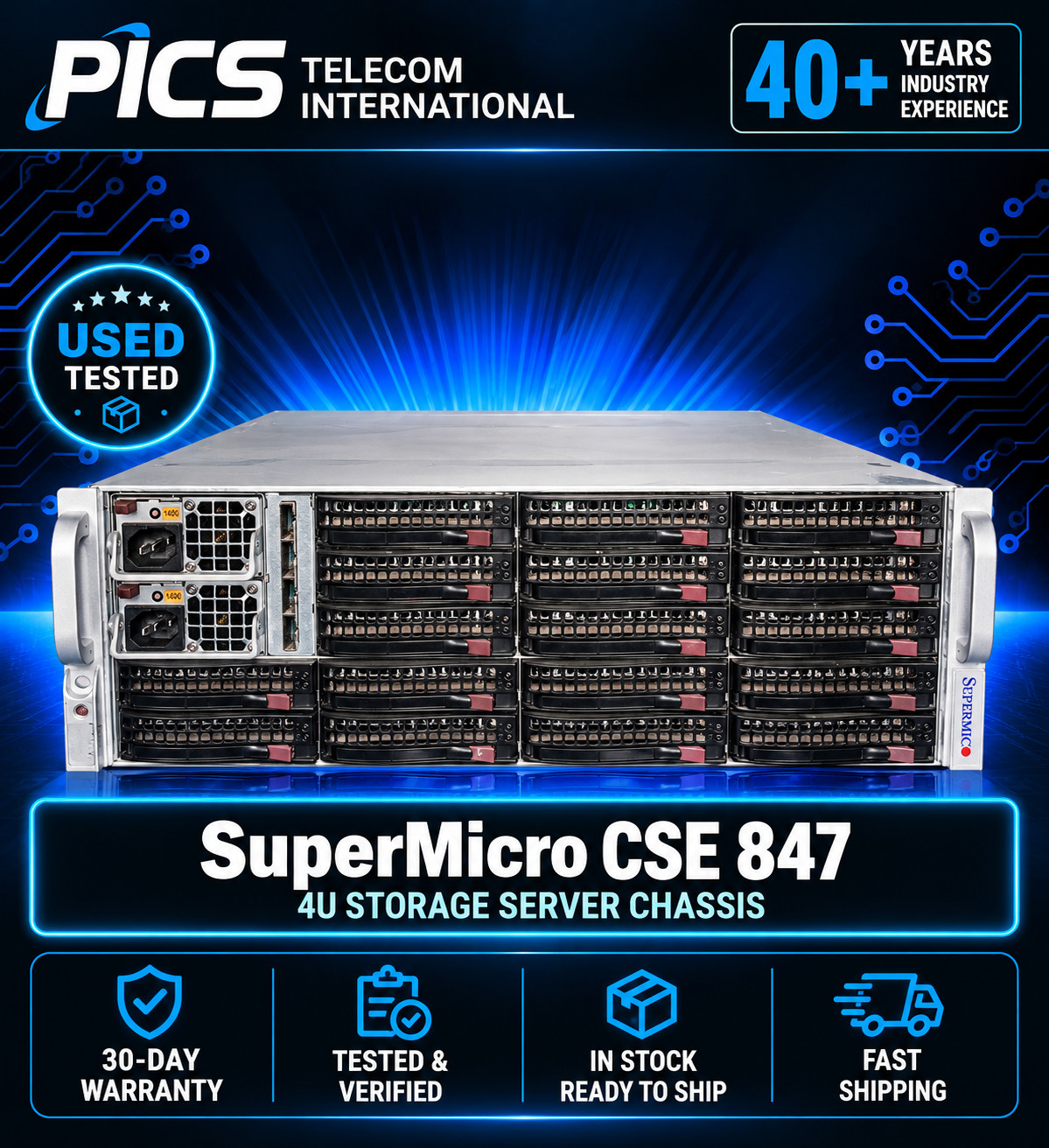 SuperMicro 4U CSE 847 36 Bay LFF Barebone 2x 1280W w/ 2x Bays 2.5 Rear w/Trays