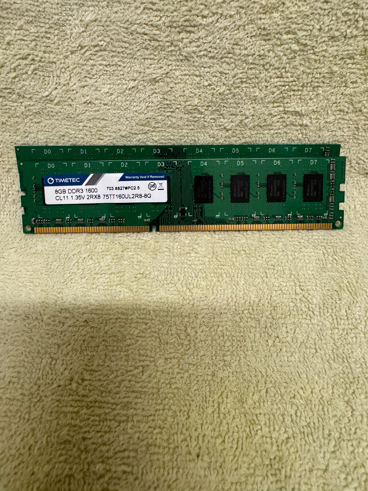 Lot of 2 TimeTec 8GB DDR3L 1600MHz PC3L-12800 Desktop Ram Memory - USED