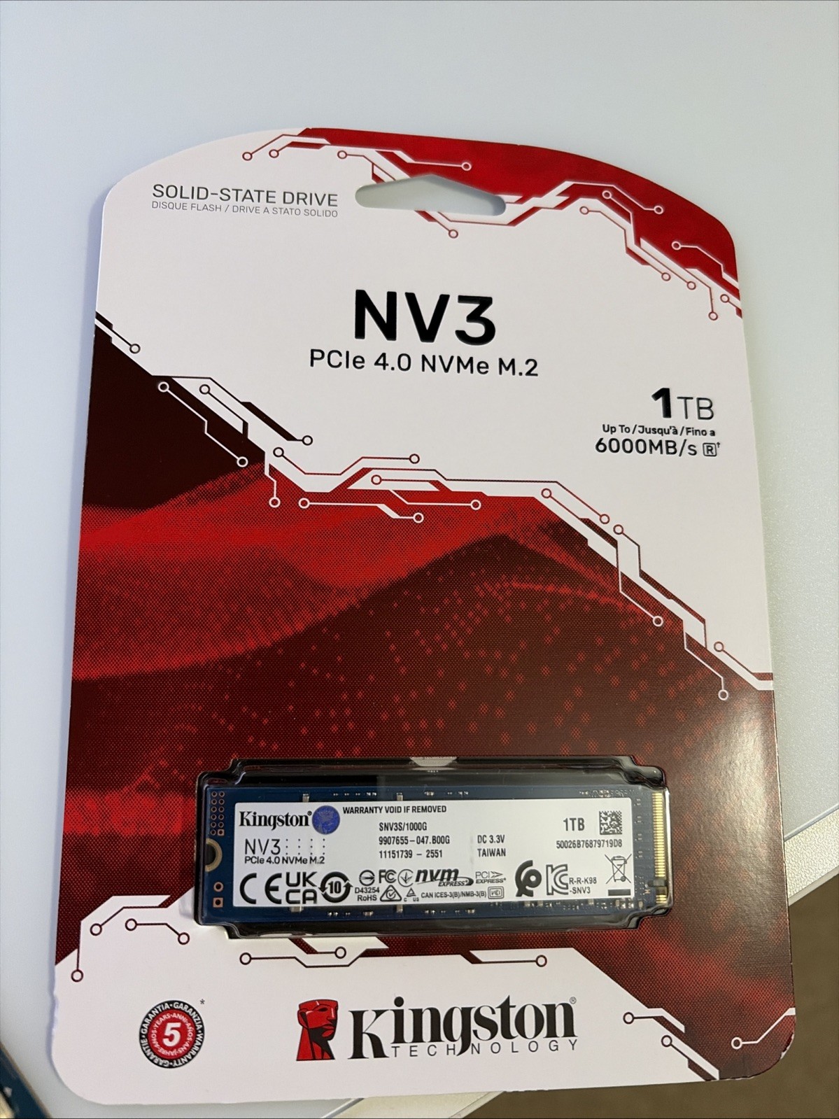 Kingston NV3 M.2 2280 1TB PCIe 4.0 NVMe Solid State Drive SSD 6000mb/S Kingston NV3 M.2 2280 1TB PCIe 4.0 NVMe Solid State Drive SSD 6000mb/S