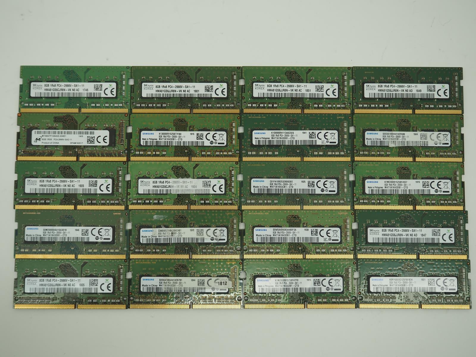 Lot of 20 *Mix of Major Brands* 8GB PC4-2666V Laptop Ram / Memory