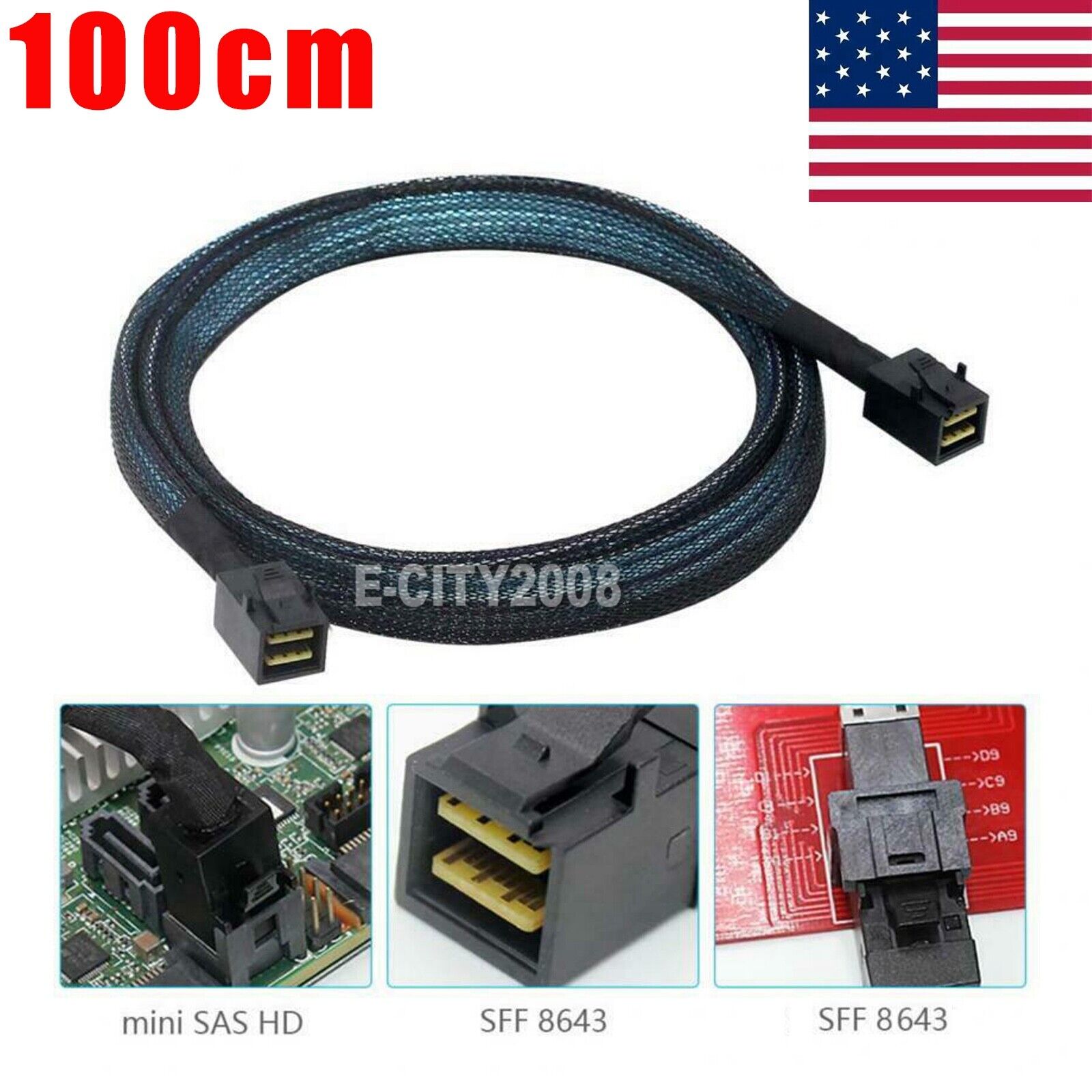 1m Internal Mini SAS SFF-8643 to SFF-8643 Cable For RAID PCI Express Controller