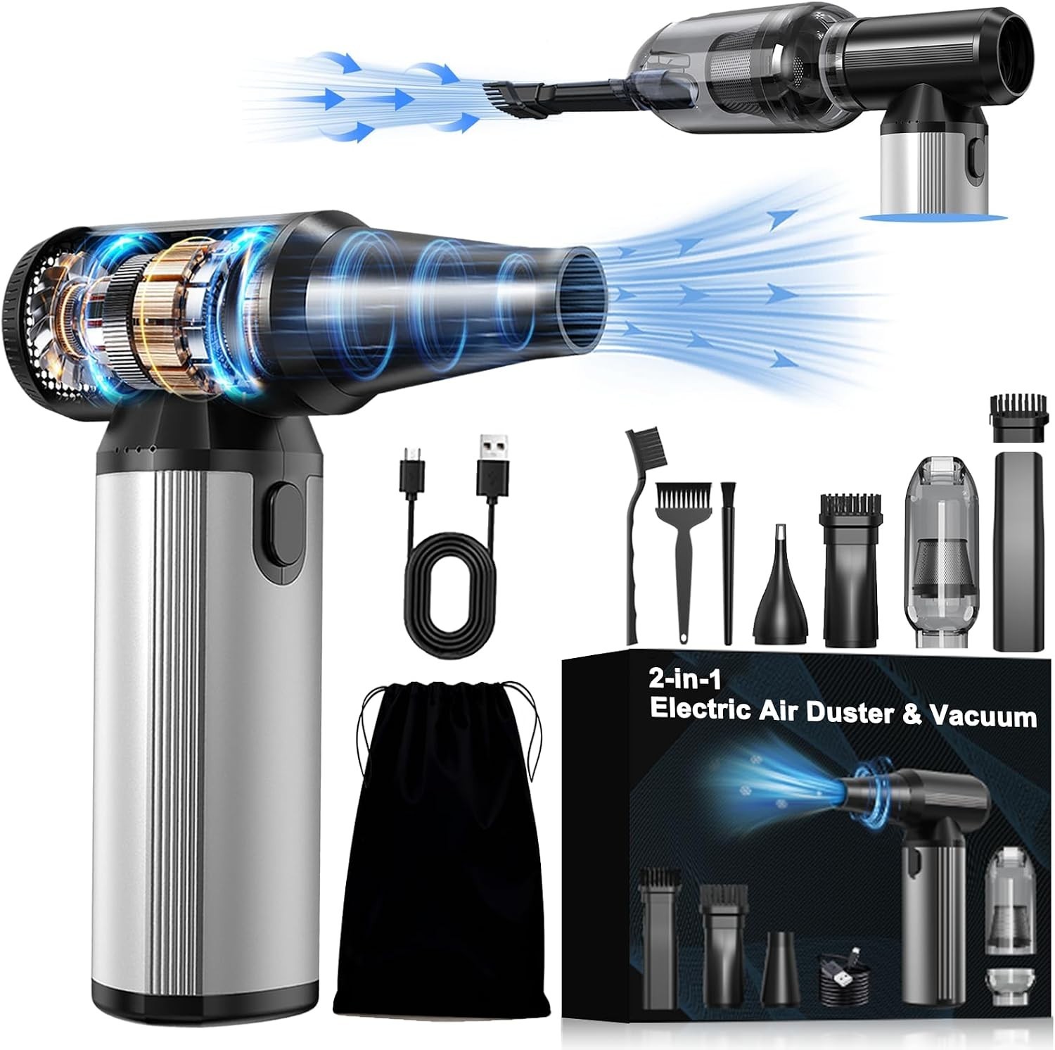 2-in-1 Compressed Air Duster & Vacuum, Brushless Motor, 320000RPM 2-in-1 Compressed Air Duster & Vacuum, Brushless Motor, 320000RPM