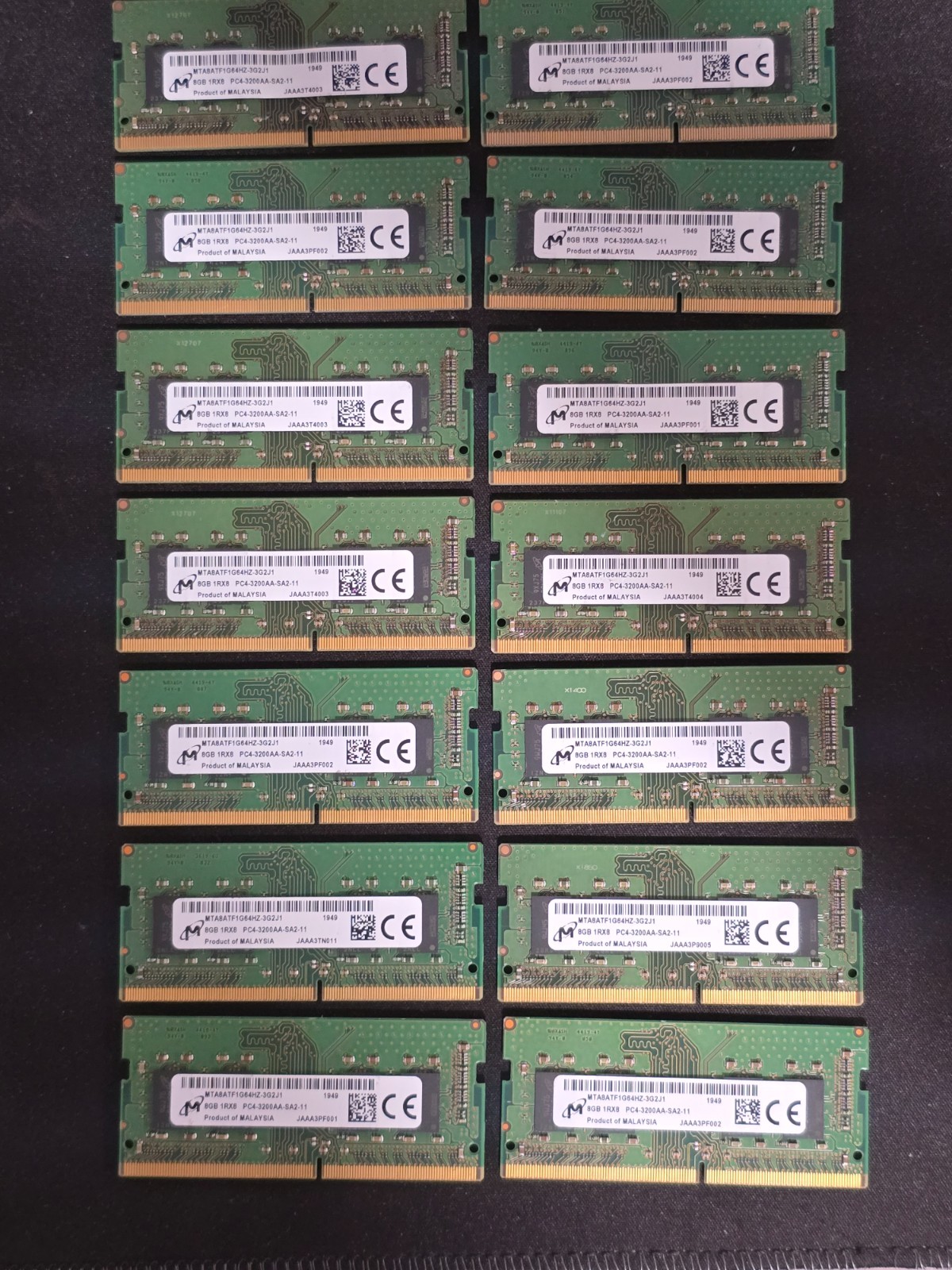 Lot of 14 Micron 8GB DDR4-3200 PC4-3200AA SODIMM Laptop RAM MTA8ATF1G64HZ-3G2J1 Lot of 14 Micron 8GB DDR4-3200 PC4-3200AA SODIMM Laptop RAM MTA8ATF1G64HZ-3G2J1