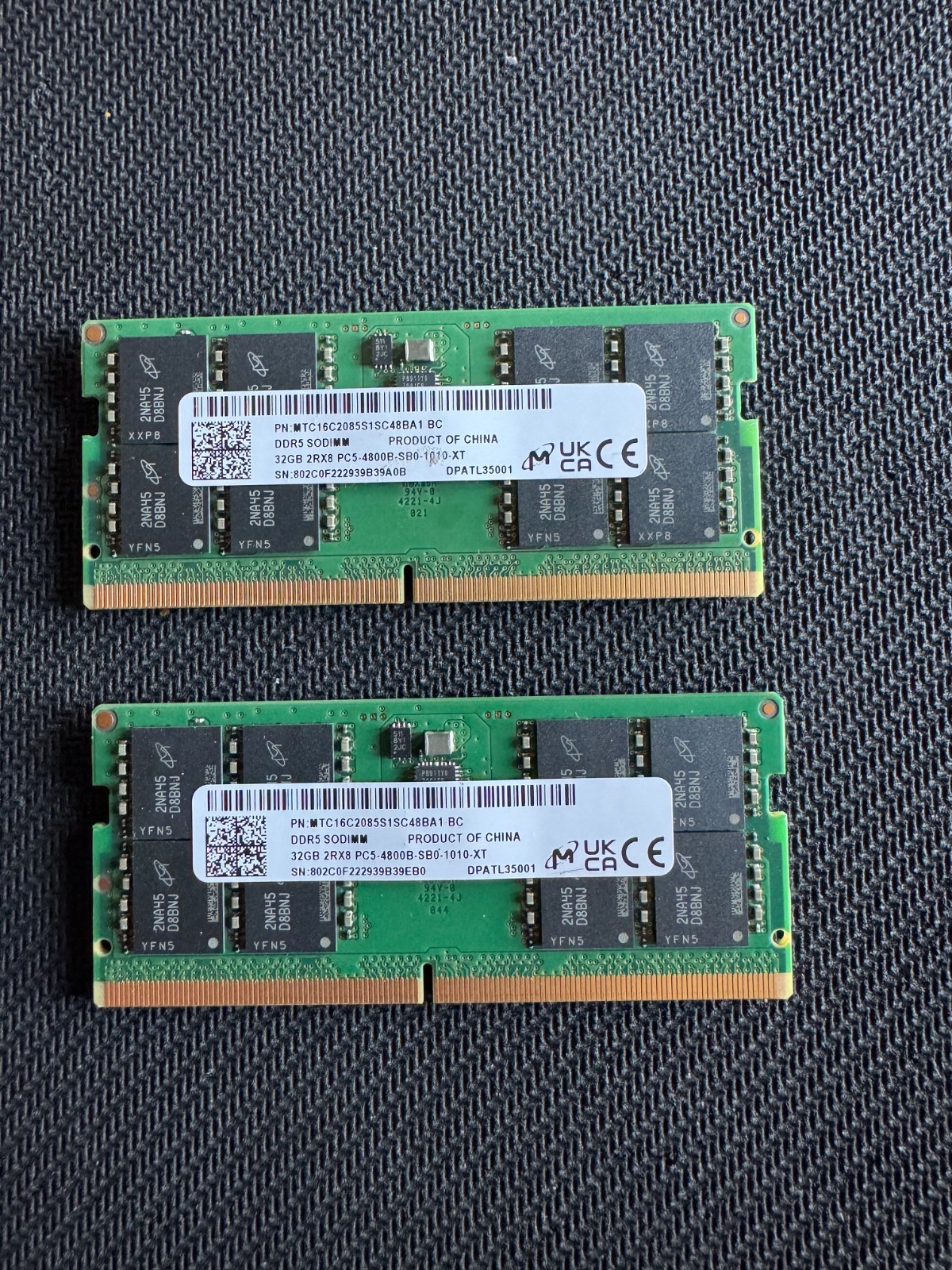 Micron 64GB Kit (32GBX2) DDR5 SODIMM Memory MTC16C2085S1SC48BA1 - Ready for Use