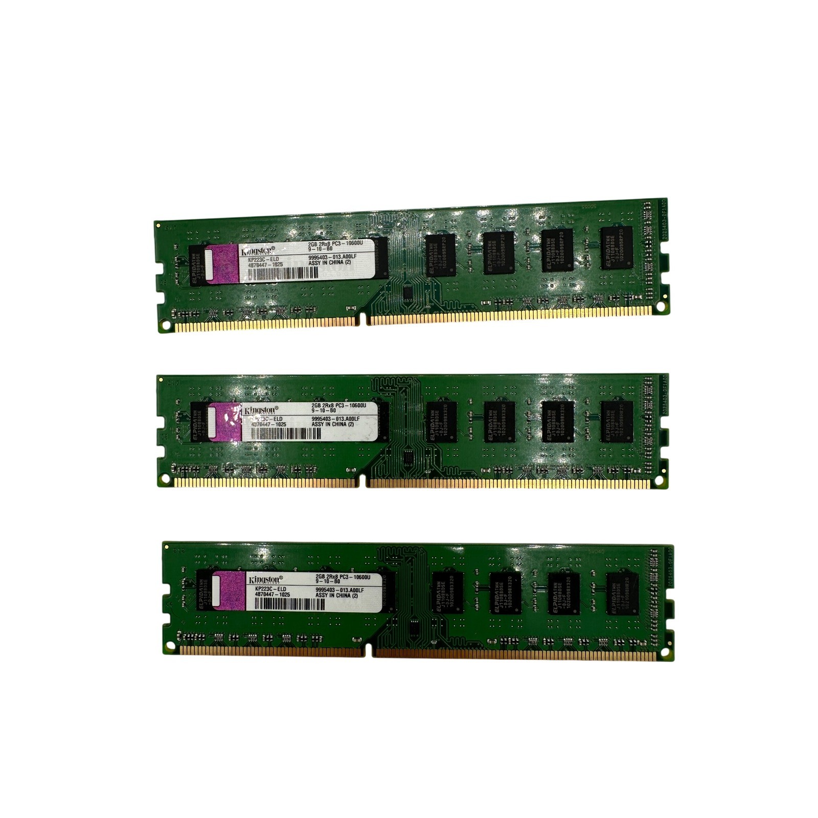 Kingston 6GB 3x2GB DDR3 RAM PC3-10600U Desktop Memory KP223C-ELD Green Good