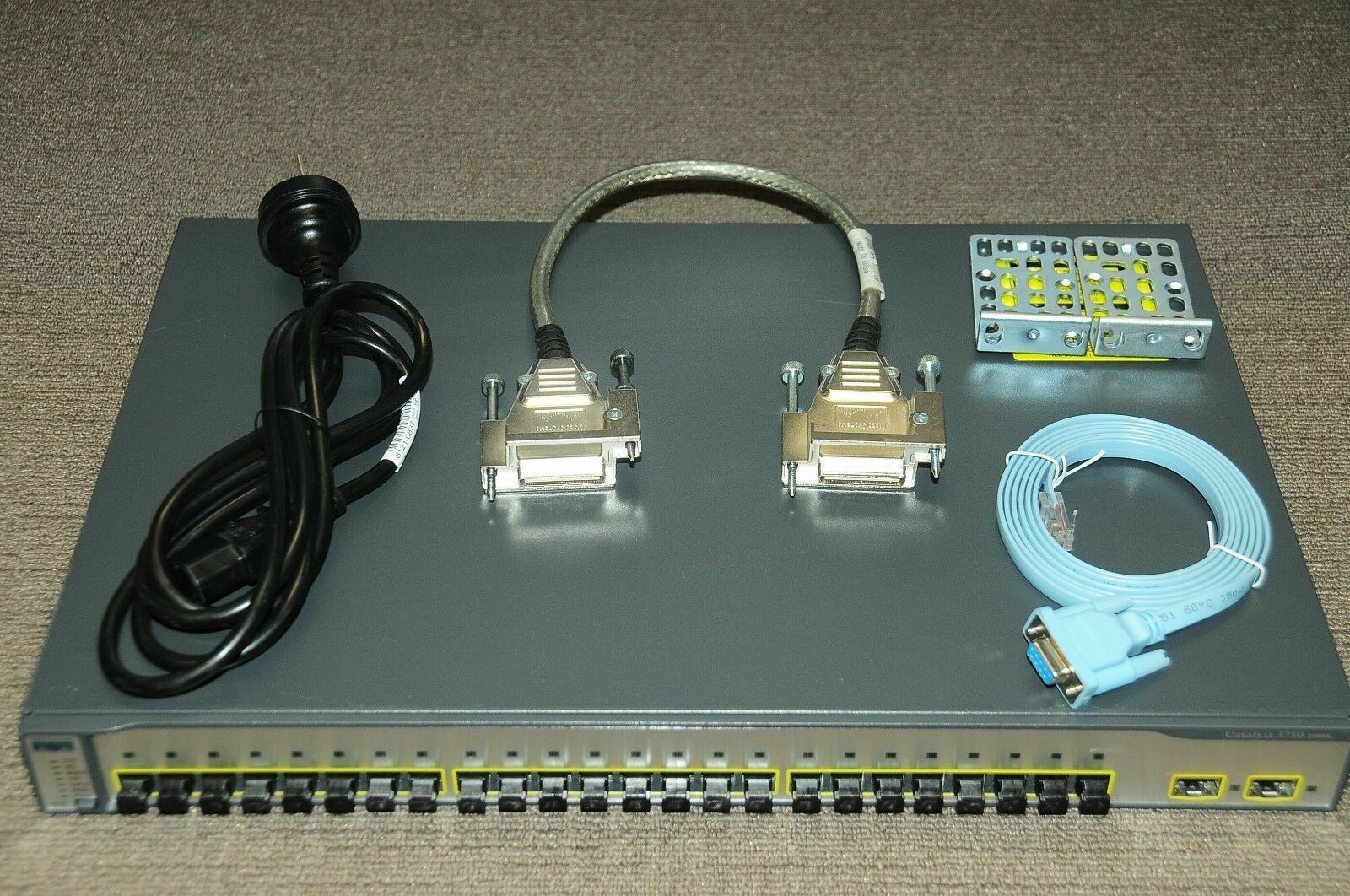 Cisco WS-C3750-24FS-S Switch 24-Port 100BASE-FX 2 SFP w/Racks + CAB-STACK-50CM