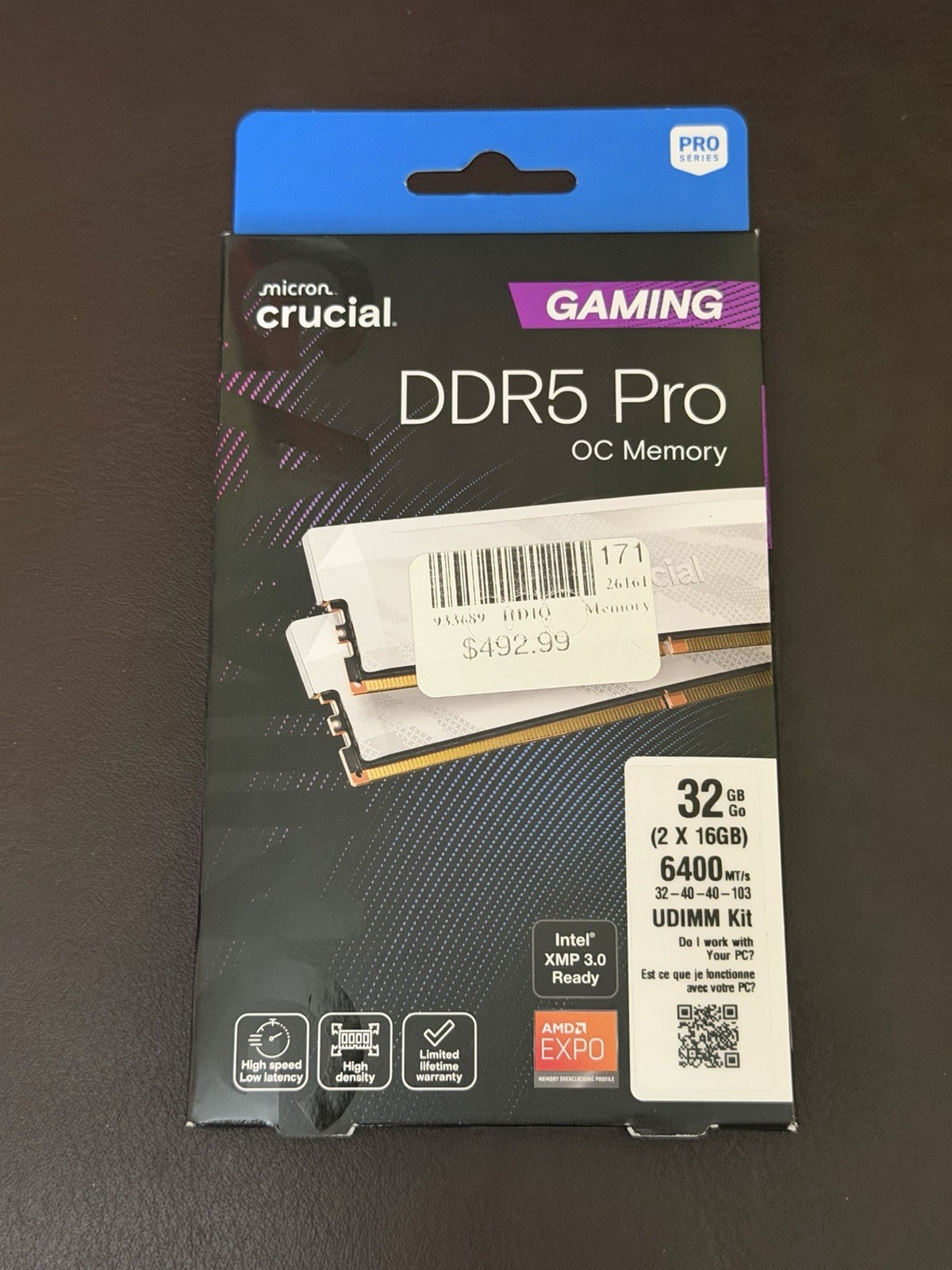 Crucial Pro OC 32GB (2 x 16GB) DDR5-6400 PC5-51200 CL32 RAM Memory Kit - WHITE