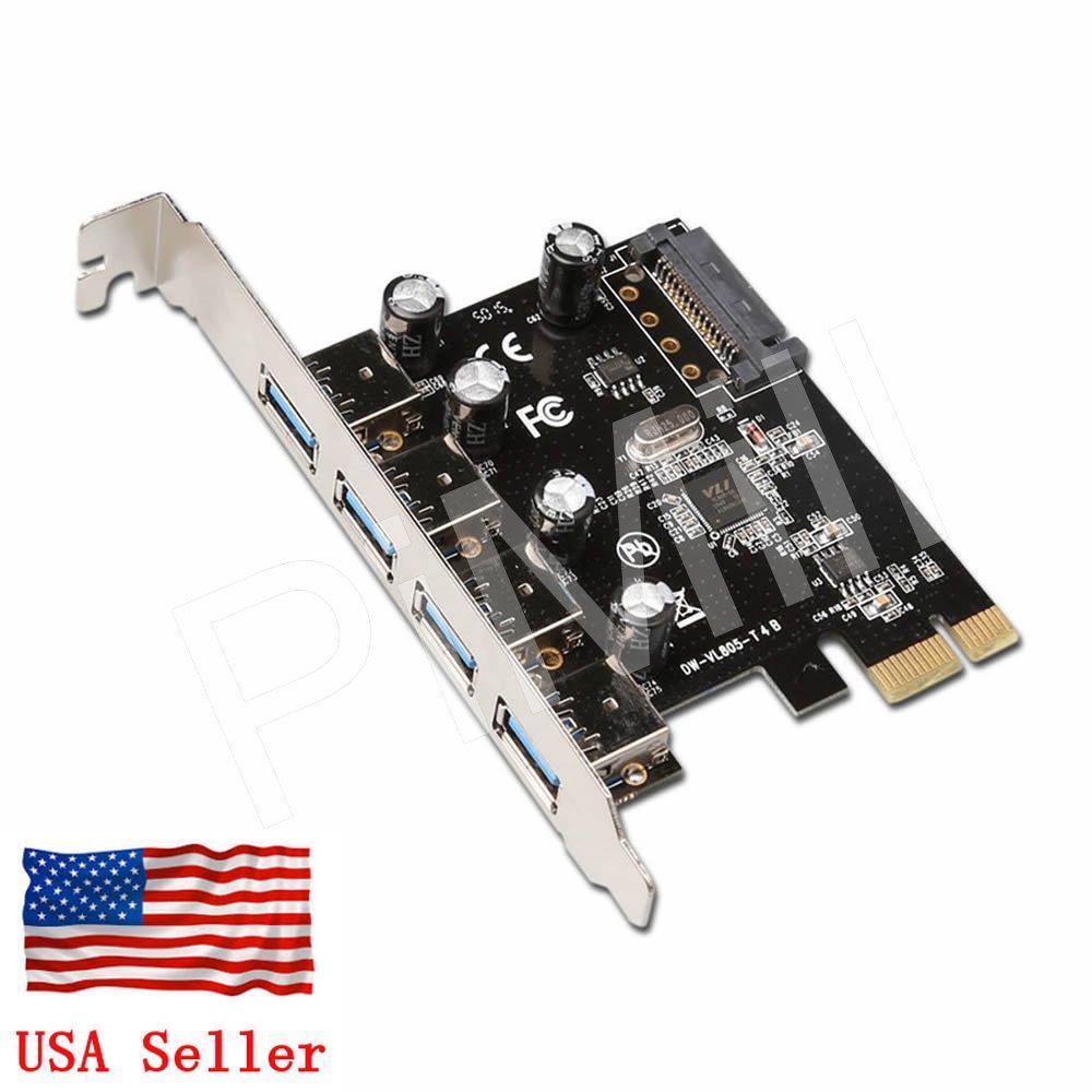 PCI-E Express 4 Port USB 3.0 Card Adapter w/15pin SATA Power Connector US Stock
