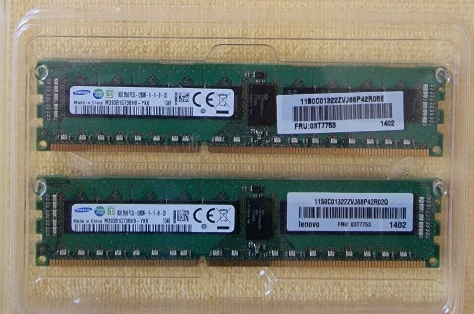 Samsung 16GB ECC/Reg 2x 2Rx8 PC3L 12800R 11-11-B1-D3 M393B1G73BH0 Lenovo 03T7753