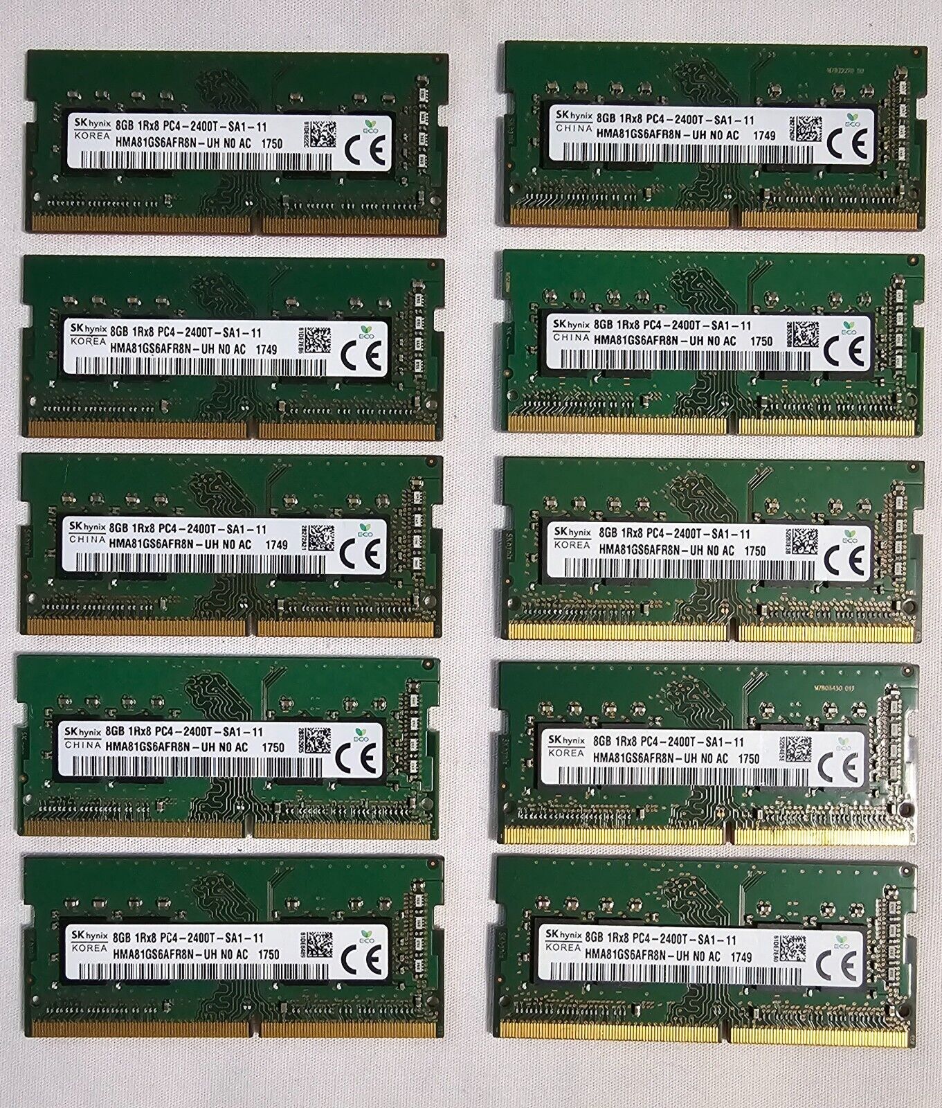 Bundle of Ten (10x) SK Hynix 8GB 1Rx8 PC4-2400T-SA1-11 - DDR4 SODIMM Memory RAM