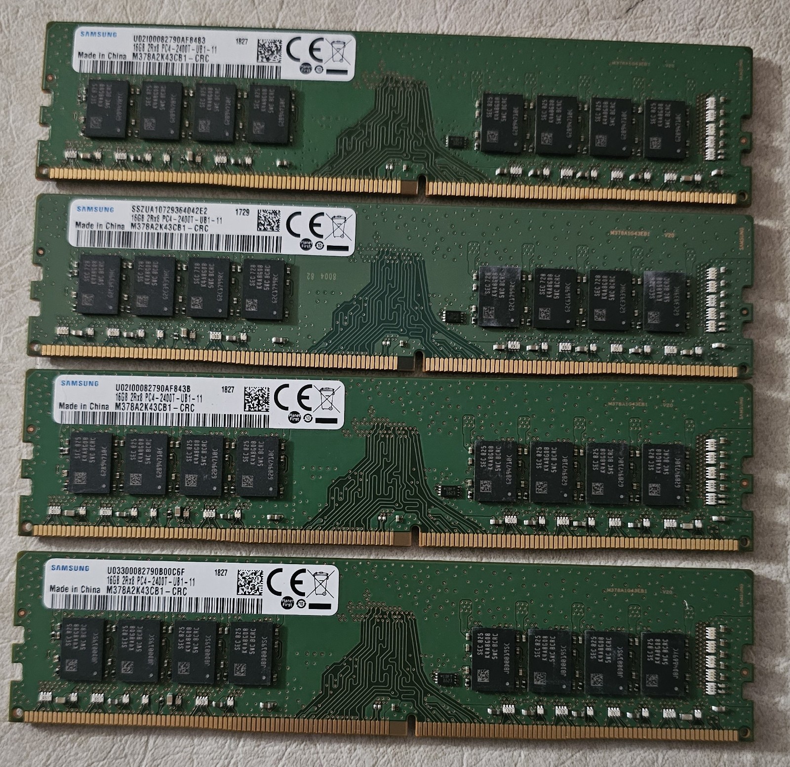 SAMSUNG 64GB (16GBX4) 2RX8 PC4-2400T DDR4 M378A2K43CB1-CRC PC TESTED SAMSUNG 64GB (16GBX4) 2RX8 PC4-2400T DDR4 M378A2K43CB1-CRC PC TESTED