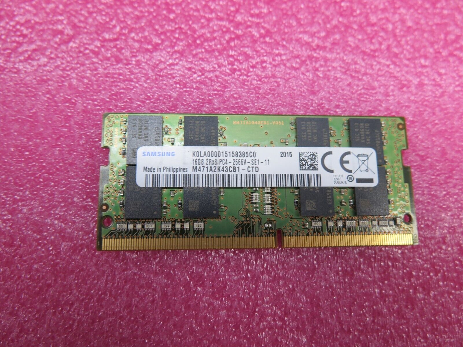 Samsung 16GB 2Rx8 PC4-2666V Memory RAM SODIMM M471A2K43CB1-CTD Laptop Memory