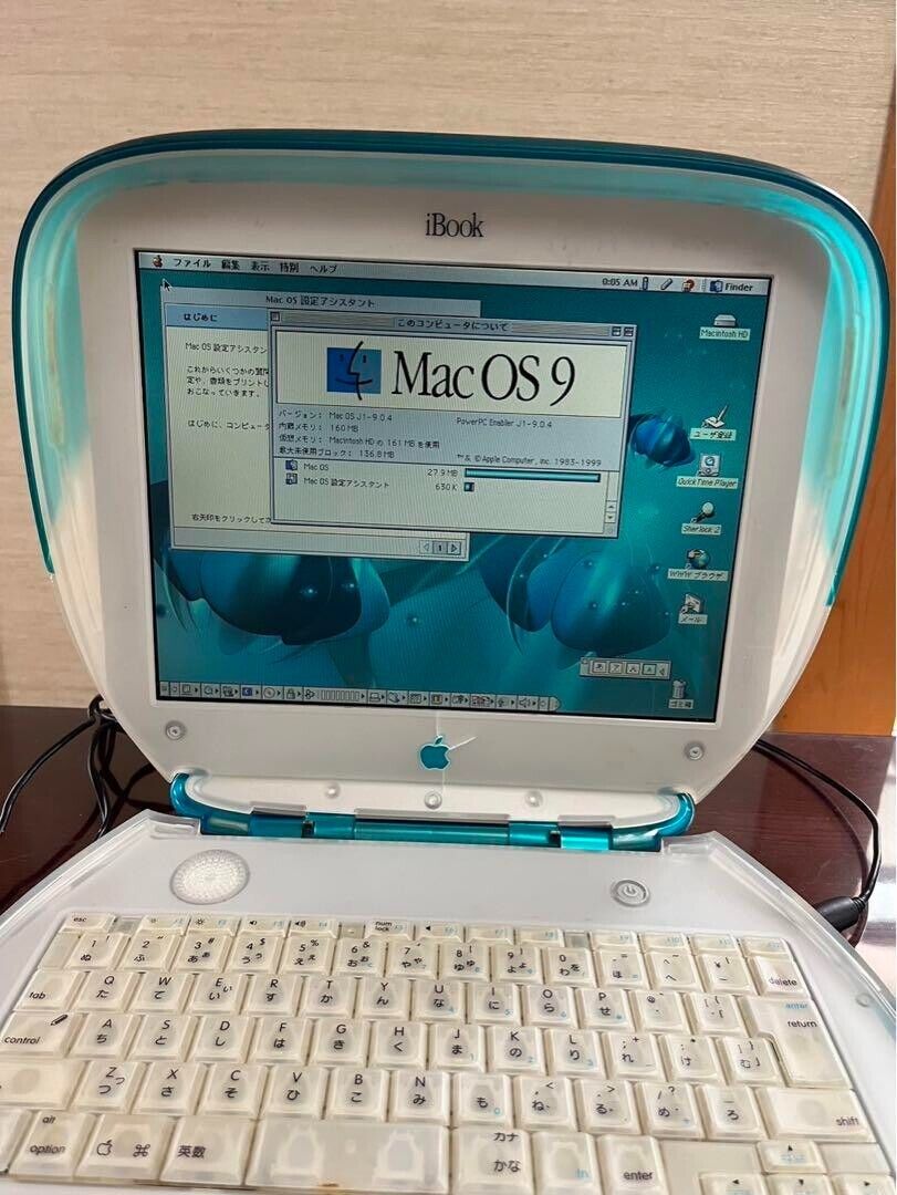 Working Vintage Apple M2453 iBook G3 Clamshell Blueberry  RAM Mac OS 9