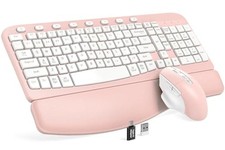 SABLUTE Wireless Keyboard and Mouse Combo with Ergonomic Wave Key Blush Pink picture