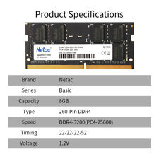 Netac 8GB DDR4 Ram 3200MHz Laptop Memory RAM 1.2V PC4-25600 260-Pin SO-DIMM picture